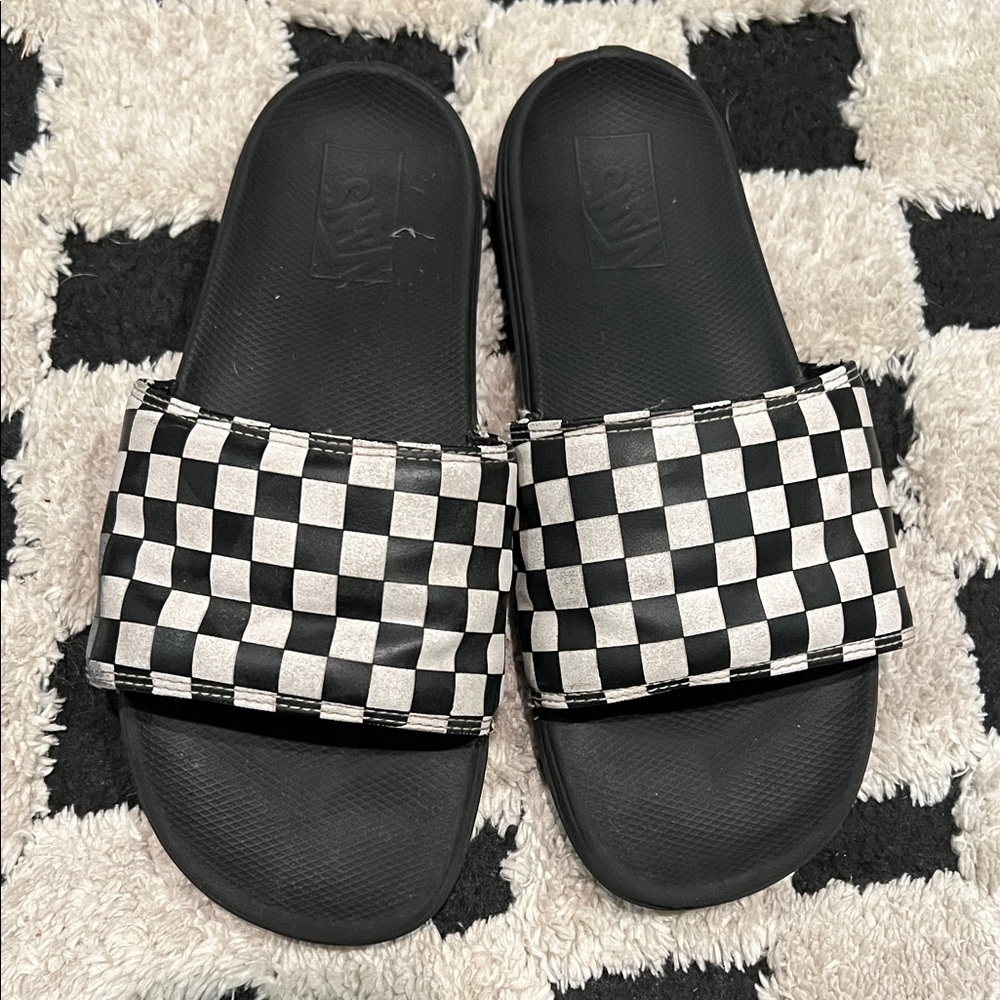 Vans La Costa Black and White Checkered Slide Sandals - slides